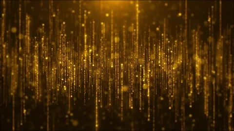 Golden vertical data lines background glowing particles, falling light streams, Stockbeeldmateriaal 340418966