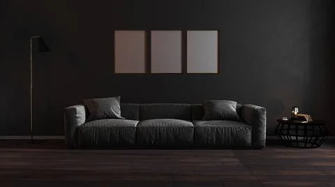 Golden vertical frames mock up in dark luxury living room interior backgro... Foto stock
