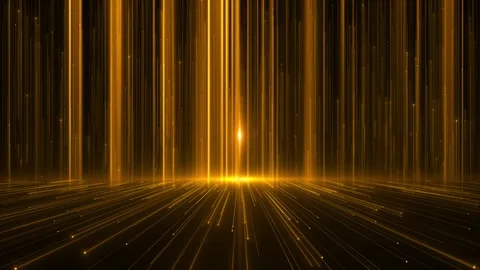 Golden vertical light curtain background glowing streaks, bright center flare, f Stock Footage 340477329