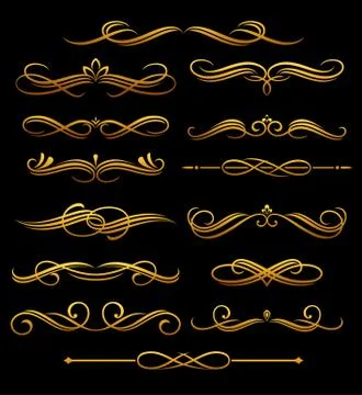 Golden vintage elements and borders Illustrazione stock