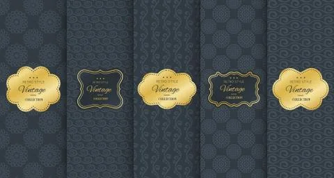 Golden vintage frame on black pattern background Stockillustratie