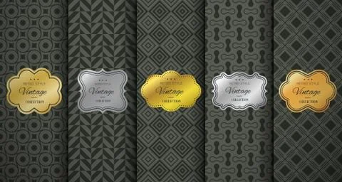 Golden vintage frame on black pattern background Stockillustratie