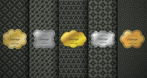 Golden vintage frame on black pattern background Stock Illustration