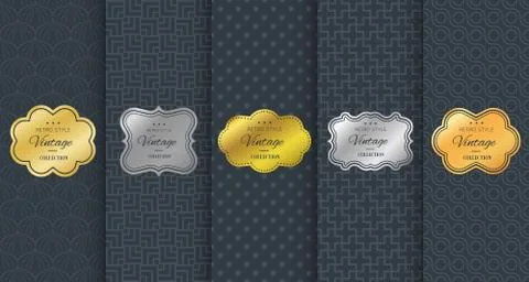 Golden vintage frame on black pattern background Stock Illustration