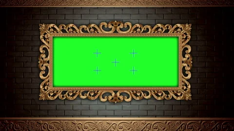 Golden vintage frame on brick wall. Green screen transition footage.4k video Stockbeeldmateriaal 61455855