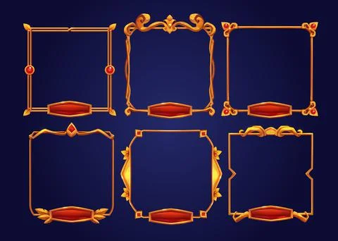 Golden vintage game frames, borders red buttons Stock Illustration