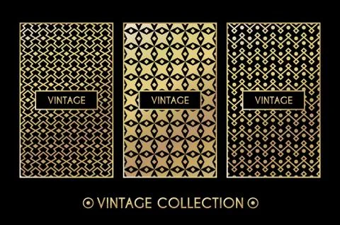 Golden vintage pattern on black background Stock Illustration