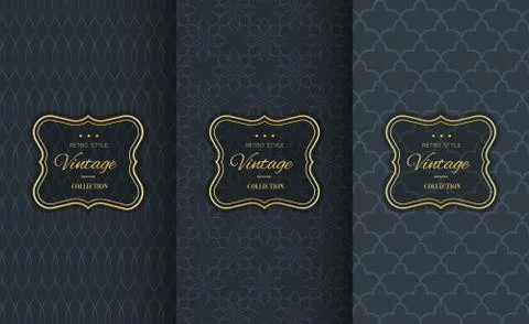 Golden vintage pattern on black background Illustrazione stock