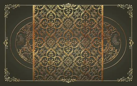 Golden vintage rectangular and rounded ornament on a dark background Stock Illustration
