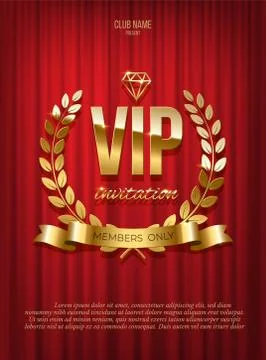Golden VIP invitation template - type design with diamond and laurel wreath on Stock Illustration