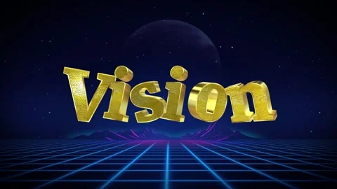 Golden vision text floating over retro synthwave grid landscape animation with Stock Footage 344715002
