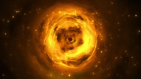 Golden vortex background swirling fire, smoky nebula bright particles, deep cosm Stock Footage 340471140