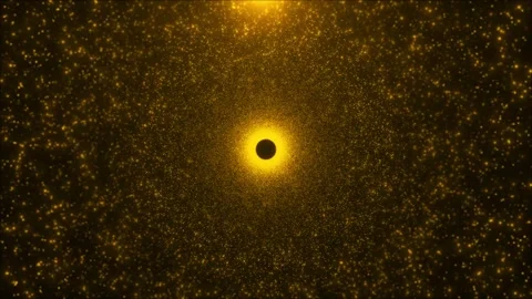 Golden vortex circle background glowing particles spiraling around dark center r Stock Footage 340417265