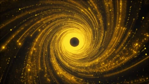 Golden vortex particle background bright spiral rings, dark center, and cinemati Stock Footage 340413201