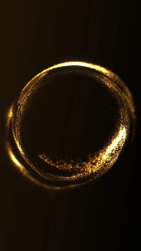 Golden vortex sphere made of glowing particles on vertical dark background .. 库存影片 324189976