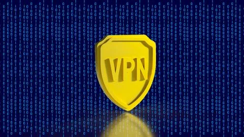 Golden VPN Shield Cyber Security Protection Concept 3d render.. 스톡 일러스트