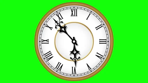 Golden wall clock animation. 12 hours timelapse loop on green screen. Stockbeeldmateriaal 245294967