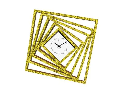 Golden wall clock made of twisted frames Stock Illustration