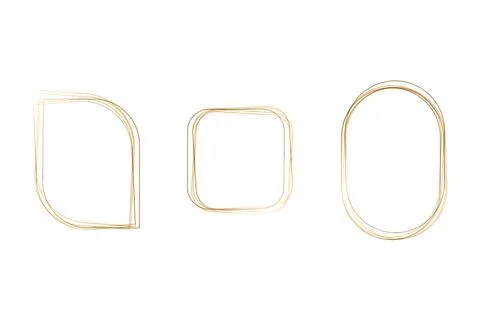 Golden watercolor frames set with various rounded shapes 库存插图