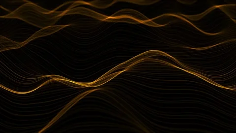 Golden wave mesh technology background flowing line curves, dark depth, glowing 動画素材 340411385