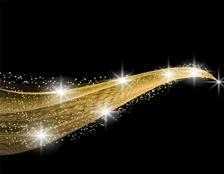Golden wave with a shine effect on a black background. Comet. illustration Illustrazione stock