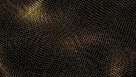 Golden waves on a black background. Digital sea, graphic dots landscape, oc.. Stock Illustration