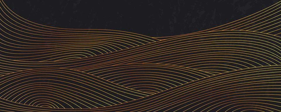 Golden waves pattern on black background イラスト素材