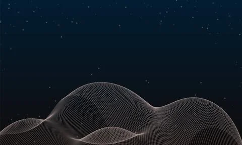 Golden wavy lines with blurry dot on dark blue background. Vector illustration. Stock Illustration
