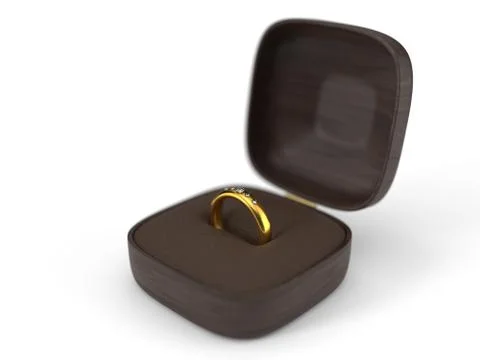 Golden wedding ring in box. 3d illustration with depth of field effect Stock Illustration