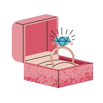 Golden wedding ring with diamond in box in flat cartoon style. Finger jewelry Stock Illustration