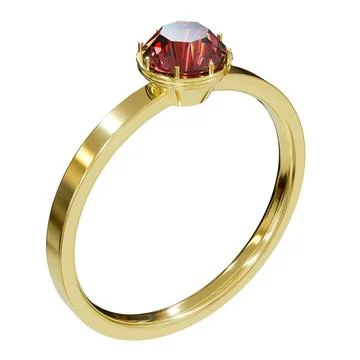 Golden wedding ring with ruby isolated on a white background. 3D rendering. Stock Illustration