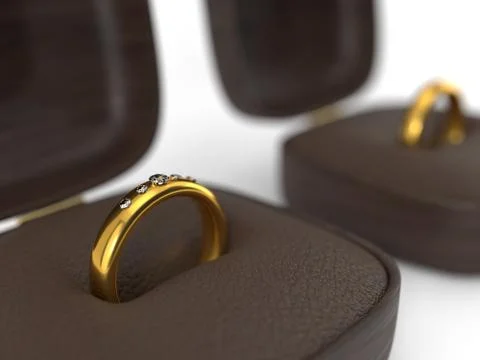 Golden weddingd ring in box. 3d illustration Stock Illustration