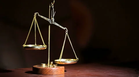 Golden Weight Scales On Table Video stock 51586342
