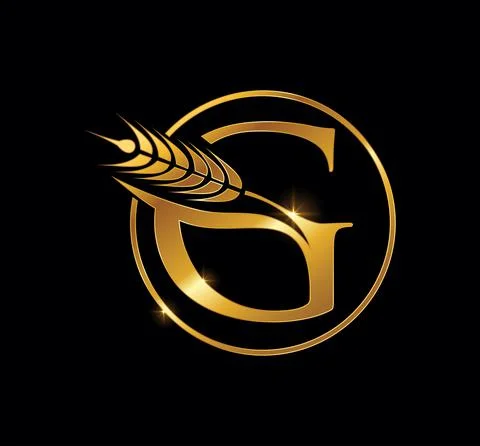 Golden Wheat Grain Initial Logo Letter G Stock Illustration
