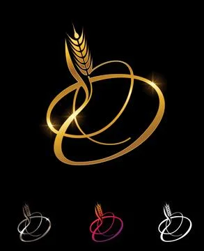 Golden Wheat Grain Monogram Initial Letter O Stock Illustration