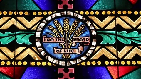 Golden Wheat Stained Glass Window – Symbol of Harvest and Abundance Stock Footage 101448598