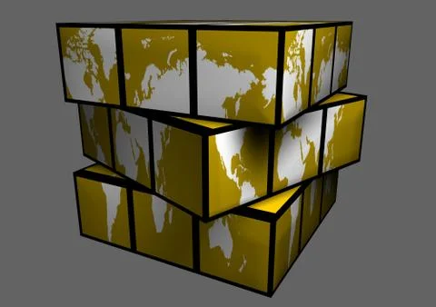 Golden White Continents Globe as Cube World Map Stock Illustration
