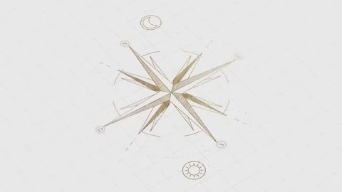 Golden wind rose compass animation. Illustrated navigation symbol. 스톡 동영상 331352423