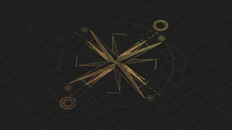 Golden wind rose compass animation. Minimal monochrome navigation symbol. Vídeos de archivo 331352446