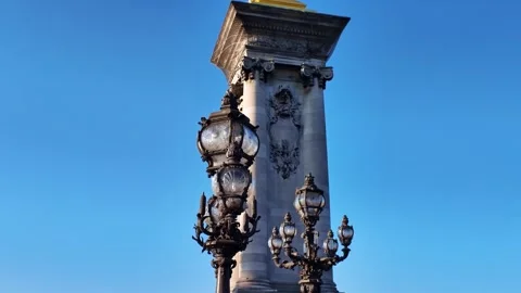 Golden winged statue on column of Pont Alexandre III bridge in Paris, France Stock Footage 336900252
