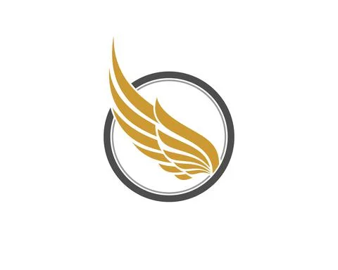 Golden wings inside the circle logo 스톡 일러스트