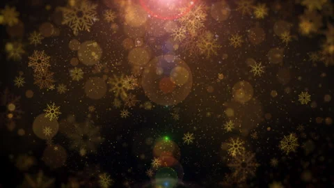 Golden Winter Snowflake 4K Loop Motion Background with Soft Falling Crystal Stock Footage 323586723