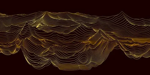 Golden wireframe grid abstract mountains topography 스톡 일러스트
