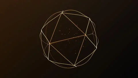 Golden wireframe sphere built from polygon lines and tiny particles on a da.. 스톡 일러스트