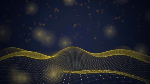Golden wireframe terrain undulates in a seamless loop Stock Footage 341490320