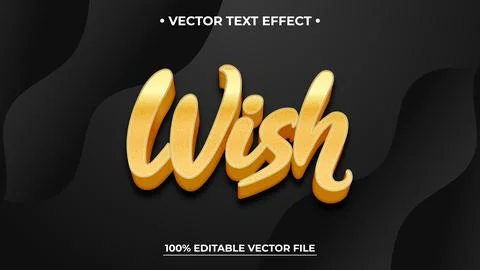 Golden Wish Text Effect on Dark Abstract Background, Editable Vector Design Illustrazione stock