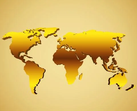 Golden world map in 3d Stock Illustration