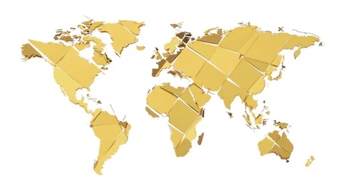 Golden world map explodes into pieces - isolated on white, alpha included (4K) 库存影片 102557390