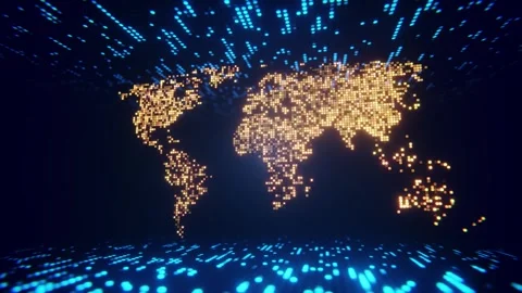 Golden world map lights background for finance and trade, seamless loop Stock Footage 347391000