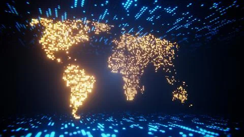 Golden world map lights background for finance and trade Stock Illustration